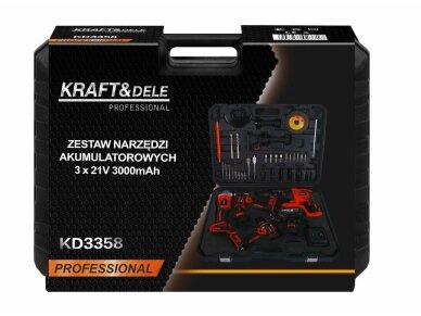 Akumuliatorinių įrankių komplektas 4 įrankiai + priedai 21 V 3x3 Ah KRAFT&DELE 5 Akumuliatorinių įrankių komplektas 4 įrankiai + priedai 21 V 3x3 Ah KRAFT&DELE 5